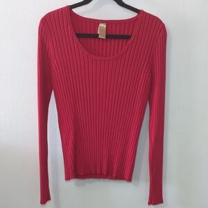 Long Elegant Legs LEL Red Ribbed Scoopneck Sweater Women's Size XL